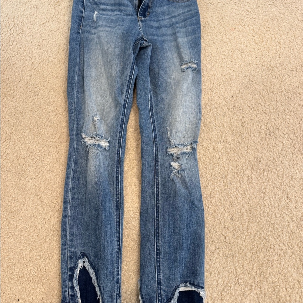 Classic Blue Distressed Women's Flare Jeans